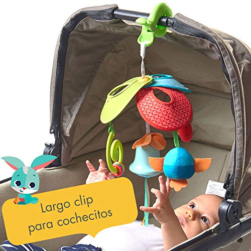 Tiny Love Pack & Go Carrillón en forma de campana y sonajeros, Juguete bebé con 4 actividades divertidas que apoyan el desarrollo, clip universal, Meadow Days