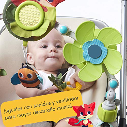 Tiny Love Sunny Stroll Arco de juegos educativo con sonajero y actividades, a partir de 0 meses, Clips de acople universales, Meadow Days