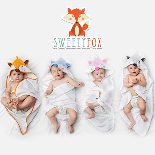 Toalla Bebe con Capucha Niño y Niña - Capucha Cabecita de Zorro-Toalla de baño 100% Algodón Ecológico, Certificado OEKO TEX, Sin Productos Químicos - Albornoz Bebe 70x70cm, 0-12 Meses - Naranja