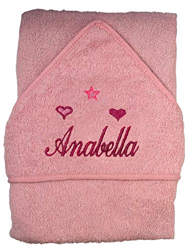 Toalla de baño con capucha para bebé con nombre de niño y niña Pink Name Stars