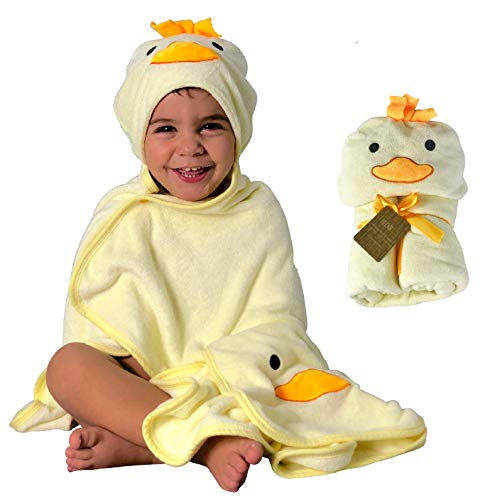 Toalla HECKBO® con capucha de pollito en 3D + toallita GRATIS | 0-6 años | Cierre mediante 2 botones de clip | 100 % bambú | Dimensiones: 90 x 100 cm | Toalla de baño para niños y niñas con capucha