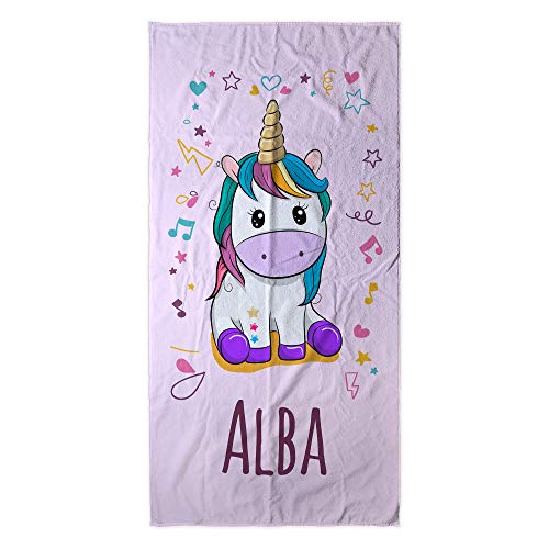 Toalla Playa Personalizada Unicornio Rosa con Nombre o Texto. Regalo Infantil Toalla niño y niña. Piscina Playa Camping. Varios Diseños y Nuevos Tamaños