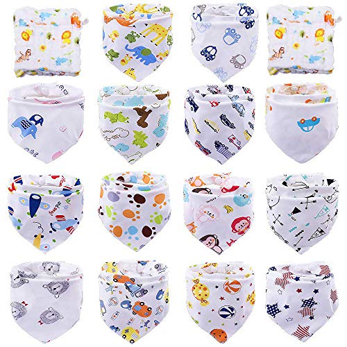 Tomkity 14 Baberos Bebe Bandanas Bufanda Toalla Drool Babas Tela para Bebé Niña Niño con 2 toallas (14+2 unisex)