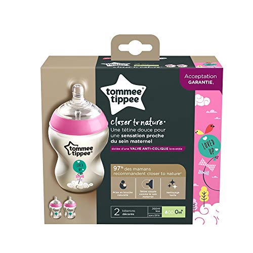 Tommee Tippee Biberones Closer to Nature, 260 ml, 2 Unidades, Rosa