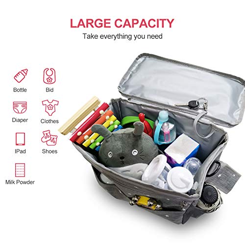 TOPERSUN Bolsa de Paseo de Bebé Portátil Bolsa Organizadora de Cochecitos Bolso Cambiador para Carrito para Mamá con interior térmico Gran Capacidad Oxford Bolsas Ganchos y Correa para el Hombro