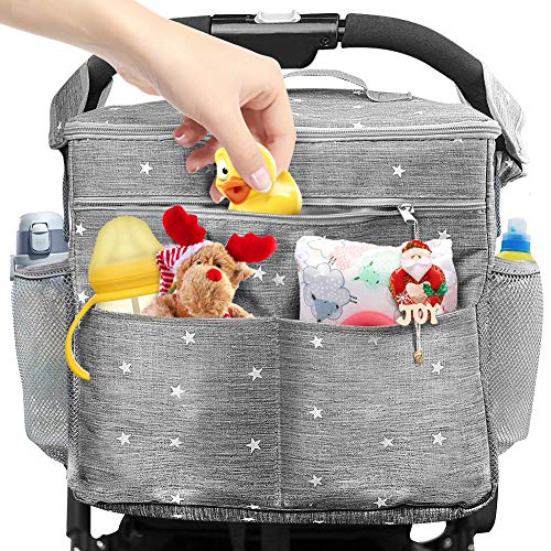 TOPERSUN Bolsa de Paseo de Bebé Portátil Bolsa Organizadora de Cochecitos Bolso Cambiador para Carrito para Mamá con interior térmico Gran Capacidad Oxford Bolsas Ganchos y Correa para el Hombro