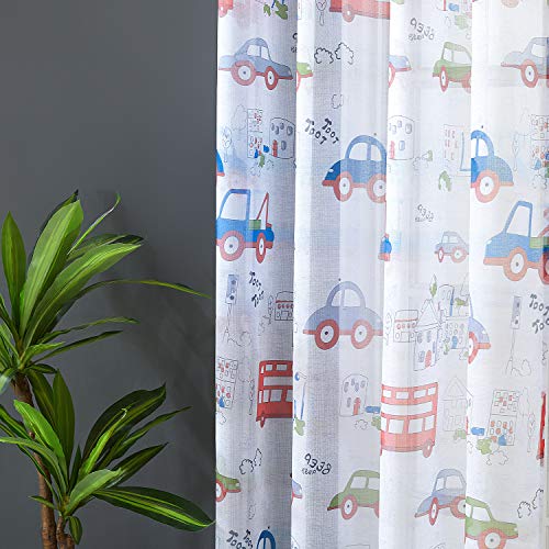 Topfinel Cortinas Estampado Translúcidas Visillos Infantiles Paneles para Ventanas niños Habitaciones Salon Dormitorio Moderno Gasa con Coche Impresión de Ojetes,140 Anchura x 160cm Longitud 2 Pieza