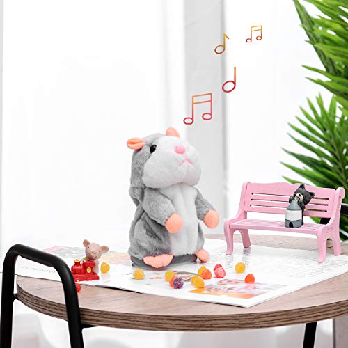 Toyvian El Juguete de Peluche Divertido de Hamster parlante Repite lo Que Dices. Juguete Interactivo de Juguete Relleno de Registro electrónico 1pcs (Gris, no Incluye baterías)