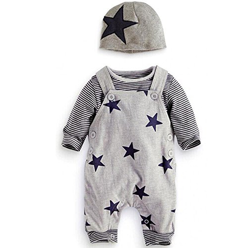 Traje Bebé, LANSKIRT 3PCS para Recién Nacido Bebé Niño Niña Camiseta a Rayas Top + Pantalones de Babero + Sombrero General Conjunto de Trajes