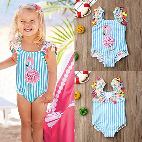 Traje de baño de flamenco para niños y niñas, traje de baño de playa adorable, borla floral de una pieza, traje de princesa