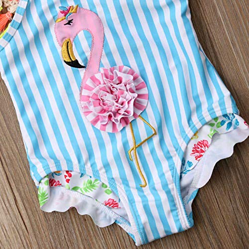 Traje de baño de flamenco para niños y niñas, traje de baño de playa adorable, borla floral de una pieza, traje de princesa