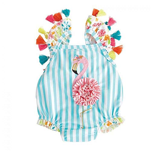 Traje de baño de flamenco para niños y niñas, traje de baño de playa adorable, borla floral de una pieza, traje de princesa