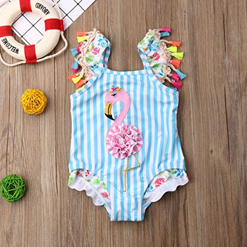 Traje de baño de flamenco para niños y niñas, traje de baño de playa adorable, borla floral de una pieza, traje de princesa