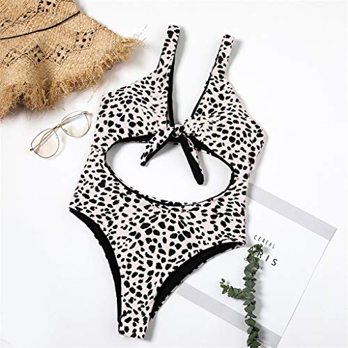 Traje de baño de una Pieza Sujetador Acolchado Beach Dot Snake Leopardo Bikini Conjunto Traje de baño Tankini Liquidación(Café,M)