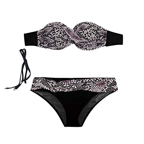 Traje de Baño Mujer 2019 SHOBDW Moda Sexy Traje de Baño Mujer Dos Piezas Conjunto de Bikini Push Up Traje de Baño Mujer Talle Alto Leopardo Bañadores de Mujer Sin Tirantes(Gris,S)