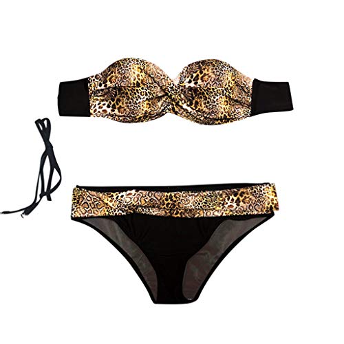 Traje de Baño Mujer 2019 SHOBDW Moda Sexy Traje de Baño Mujer Dos Piezas Conjunto de Bikini Push Up Traje de Baño Mujer Talle Alto Leopardo Bañadores de Mujer Sin Tirantes(Amarillo,M)