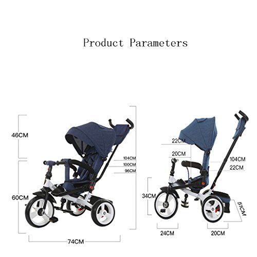 Trike/Triciclo reclinable y Giratorio de 360 ​​° para niños en Triciclo de 360 ​​° con toldo Solar y Barra de manija extraíble para Empujar (Color : A)