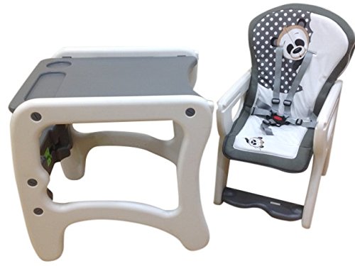 Trona para bebé convertible en mesa y silla, modelo panda gris. Trona o silla para niños. Regalo incluido babero