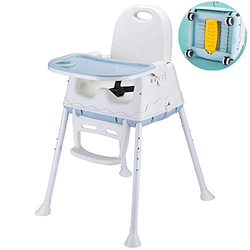 Trona Portátil Multifuncional 3 en 1 Asiento Elevador Para Niños Silla de Alimentación Para Bebés con Bandeja (Azul)