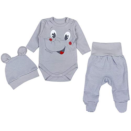 TupTam Conjunto de Ropa Bebés Body y Pantalones y Gorra, Elefante Gris, 0-2 Meses(56cm)