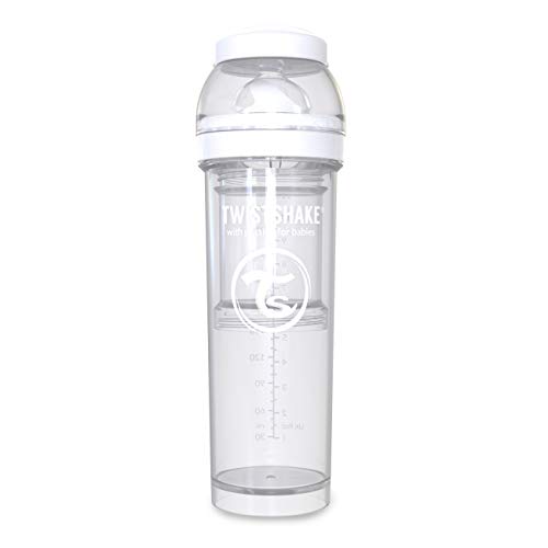 Twistshake Biberón anticólicos con mezclador, Blanco, 330 ml, 11oz