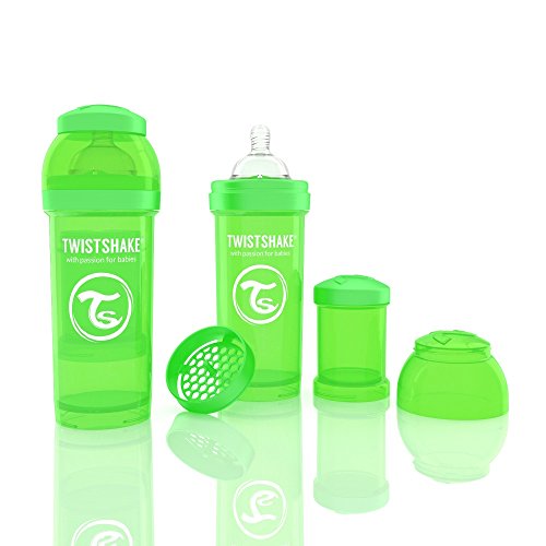 Twistshake Biberón anticólicos con mezclador, color verde, 260 ml, 8oz