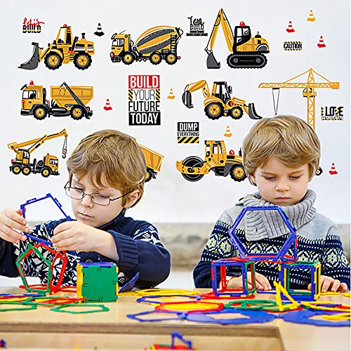 ufengke Vinilos Infantiles Construcción Vehículo Pegatinas Decorativas Pared Adhesivos Tractor Excavadora para Habitaciones Bebe Salon