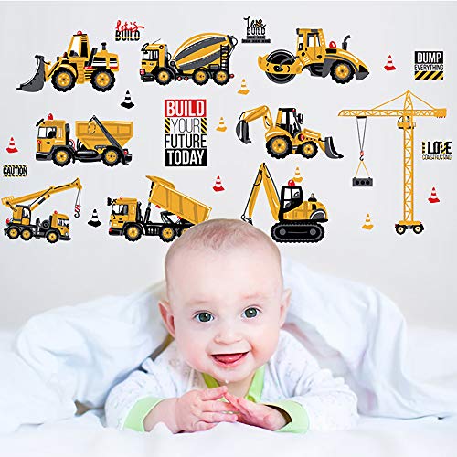 ufengke Vinilos Infantiles Construcción Vehículo Pegatinas Decorativas Pared Adhesivos Tractor Excavadora para Habitaciones Bebe Salon