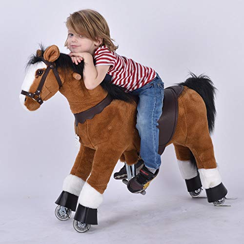 UFREE Caballo mecánico Pony de Juguete para cabalgar, Adecuado para niños de 4 a 9 años, Mediano, Altura de 93 cm (Cuerpo marrón, Melena y Cola Negras)