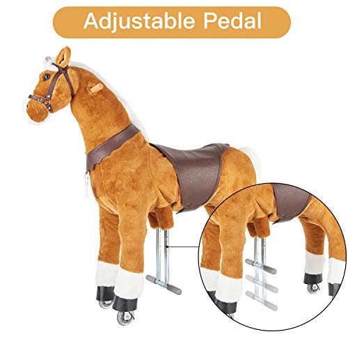 UFREE Caballo mecánico Pony de Juguete para cabalgar, Adecuado para niños de 4 a 9 años, Mediano, Altura de 93 cm (Cuerpo marrón, Melena y Cola Negras)