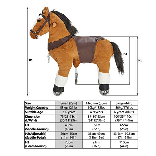 UFREE Caballo pony de juguete, para andar o mecerse, con ruedas, adecuado para niños de 3 a 6 años.