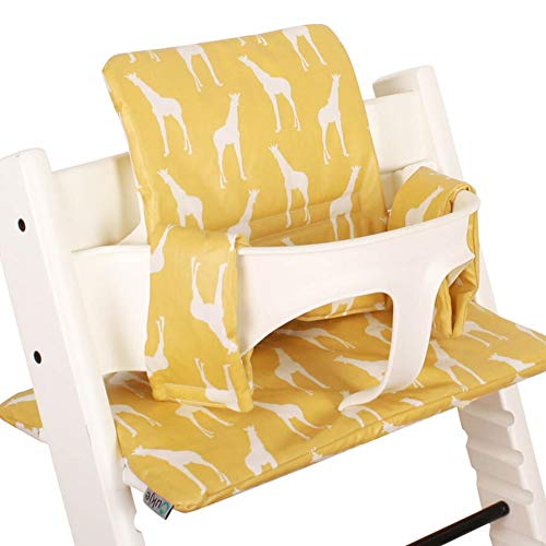 Ukje - Cojin Para Tronas de Bebe Stokke Tripp Trapp 2 Piezas Funda Silla OEKO TEX® Standard 100 Funda Cojin Revestimiento Plastico Práctico Fácil de Limpiar Jirafa amarilla