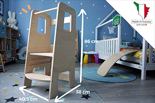 ully by moblì® | la primera Torre de Aprendizaje en madera natural | Hecha en Italia según los principios de Montessori | Diseñada por educadores expertos| Torre de Aprendizaje con estantes ajustables