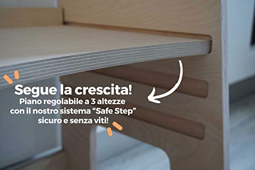 ully by moblì® | la primera Torre de Aprendizaje en madera natural | Hecha en Italia según los principios de Montessori | Diseñada por educadores expertos| Torre de Aprendizaje con estantes ajustables