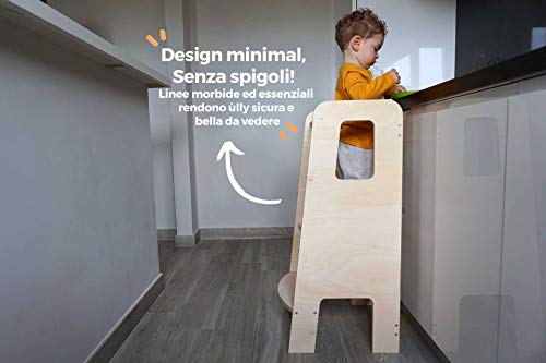 ully by moblì® | la primera Torre de Aprendizaje en madera natural | Hecha en Italia según los principios de Montessori | Diseñada por educadores expertos| Torre de Aprendizaje con estantes ajustables