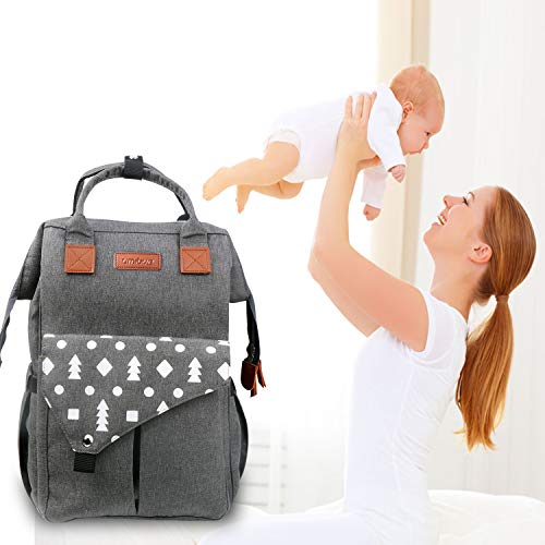 Umitive Mochilas de Pañales para Bebé, Maternal Bolso Multifuncional con USB de Viaje, Gran Capacidad, Impermeable, Enviar 2 Correas de Cochecito y 1 Cambiador y 1 Bolsa Aislante, Gris