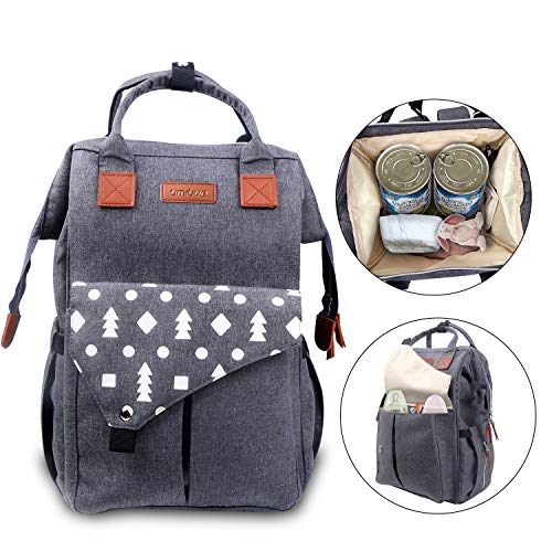 Umitive Mochilas de Pañales para Bebé, Maternal Bolso Multifuncional con USB de Viaje, Gran Capacidad, Impermeable, Enviar 2 Correas de Cochecito y 1 Cambiador y 1 Bolsa Aislante, Gris