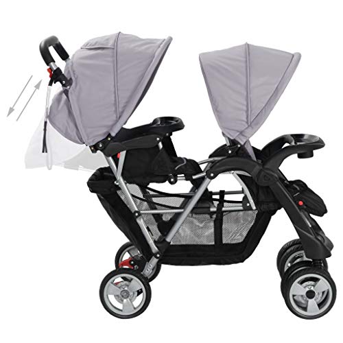 UnfadeMemory Silla Gemelar para Bebés Tandem,Cochecito Gemelos Doble,Carrito Gemelar,Ligera y Compacta,con Cesta Grande y Ruedas Bloqueables,Adecuado para Niños de 6-36 Meses (Gris y Negro)