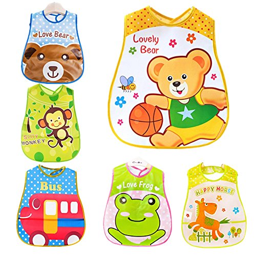 Unisex Baberos Bebe Guarderia 6 Pcs Baberos Impermeables Para Bebe Niña Niño Dibujos Animados Multicolor