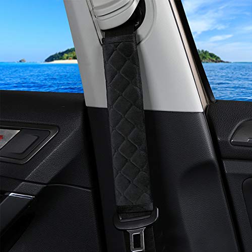 URAQT Protector Cinturon Coche, 2pcs Almohadilla Cinturon Coche, Almohadilla del Cinturón De Seguridad Extraíble y Lavable, Material de Gamuza Suave Y Cómoda para Proteger Su Cuello Y Hombros