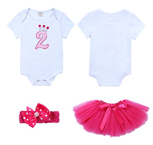 URBEAR Bebé Niña 3pcs vestido de Rosa Roja tutú+ropa+diadema Corona Patrón de primer cumpleaños para.12-24 Meses