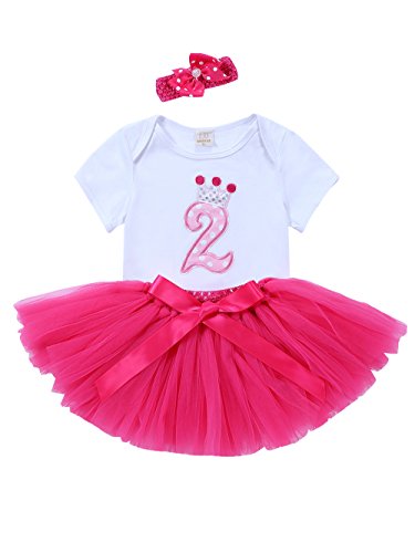 URBEAR Bebé Niña 3pcs vestido de Rosa Roja tutú+ropa+diadema Corona Patrón de primer cumpleaños para.12-24 Meses