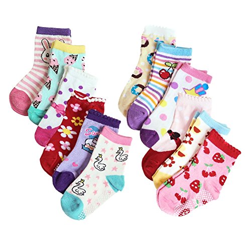 URMAGIC Calcetines de Bebé, Calcetines Antideslizantes de Algodón para Bebés Niñas y Niños Paquete de 12 pares