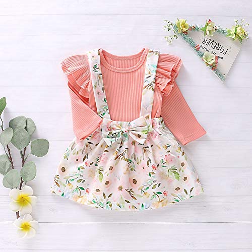 URMAGIC Conjuntos de Top y Falda Bebé Niñas, Mamelucos de Manga Larga Traje y Faldas Florales Ropa Bebé 2PCs Otoño Conjuntos para 0-18 Meses