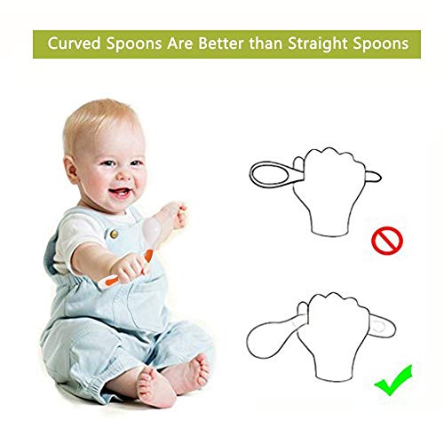 Utensilios para bebé Cucharas Set de bifurcaciones con estuche para viajes Niños Alimentación Cuchara de entrenamiento Agarre fácil Resistente al calor Flexible Aprender cucharas (juego de 2)