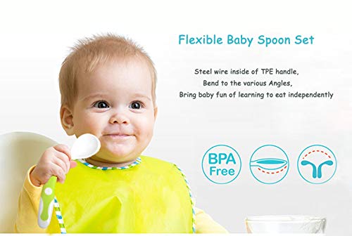 Utensilios para bebé Cucharas Set de bifurcaciones con estuche para viajes Niños Alimentación Cuchara de entrenamiento Agarre fácil Resistente al calor Flexible Aprender cucharas (juego de 2)