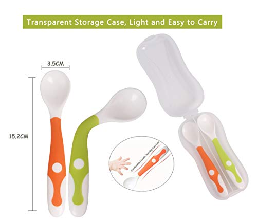 Utensilios para bebé Cucharas Set de bifurcaciones con estuche para viajes Niños Alimentación Cuchara de entrenamiento Agarre fácil Resistente al calor Flexible Aprender cucharas (juego de 2)