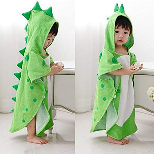 UULMBRJ Toalla de baño para niños, toalla de baño con capucha de dinosaurio, toalla de baño para playa, poncho de natación para niños y niñas, algodón, Verde, Small