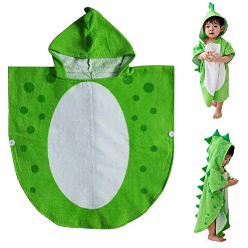 UULMBRJ Toalla de baño para niños, toalla de baño con capucha de dinosaurio, toalla de baño para playa, poncho de natación para niños y niñas, algodón, Verde, Small