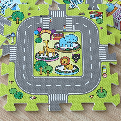 V-SOL Alfombra Infantil para Jugar Niños y Bebés Diseño de Ciudad Verde